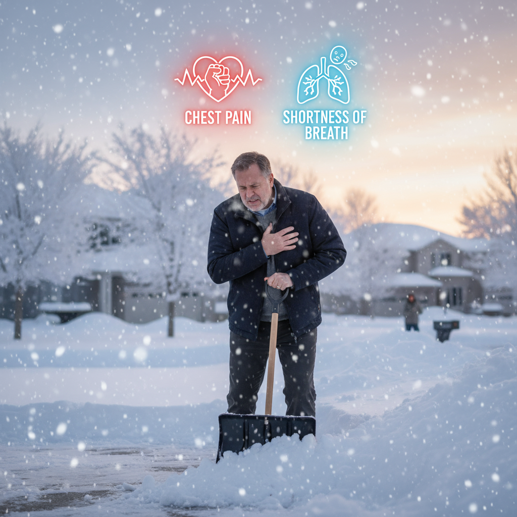 Heart attack warning signs during snow shoveling