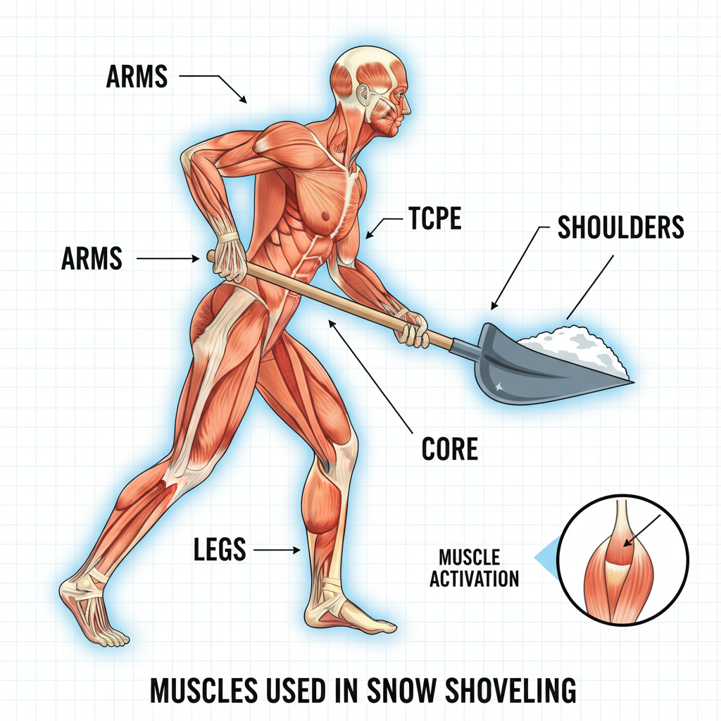 Diagram of muscles used in snow shoveling